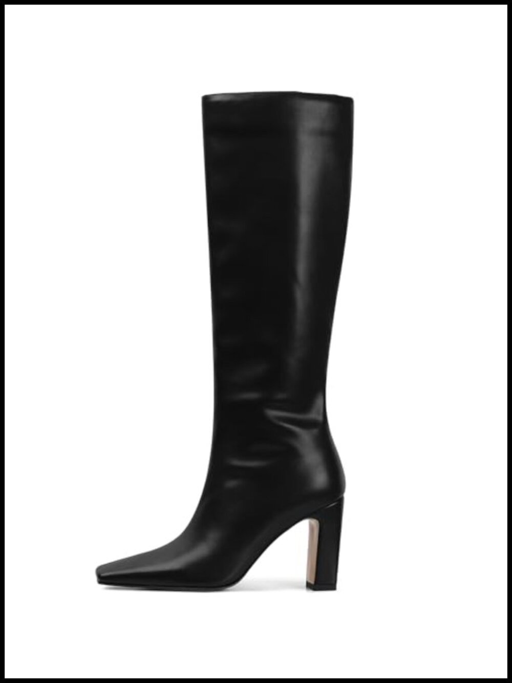 Knee High Boots Square Toe Chunky Heel Tall Faux Leather